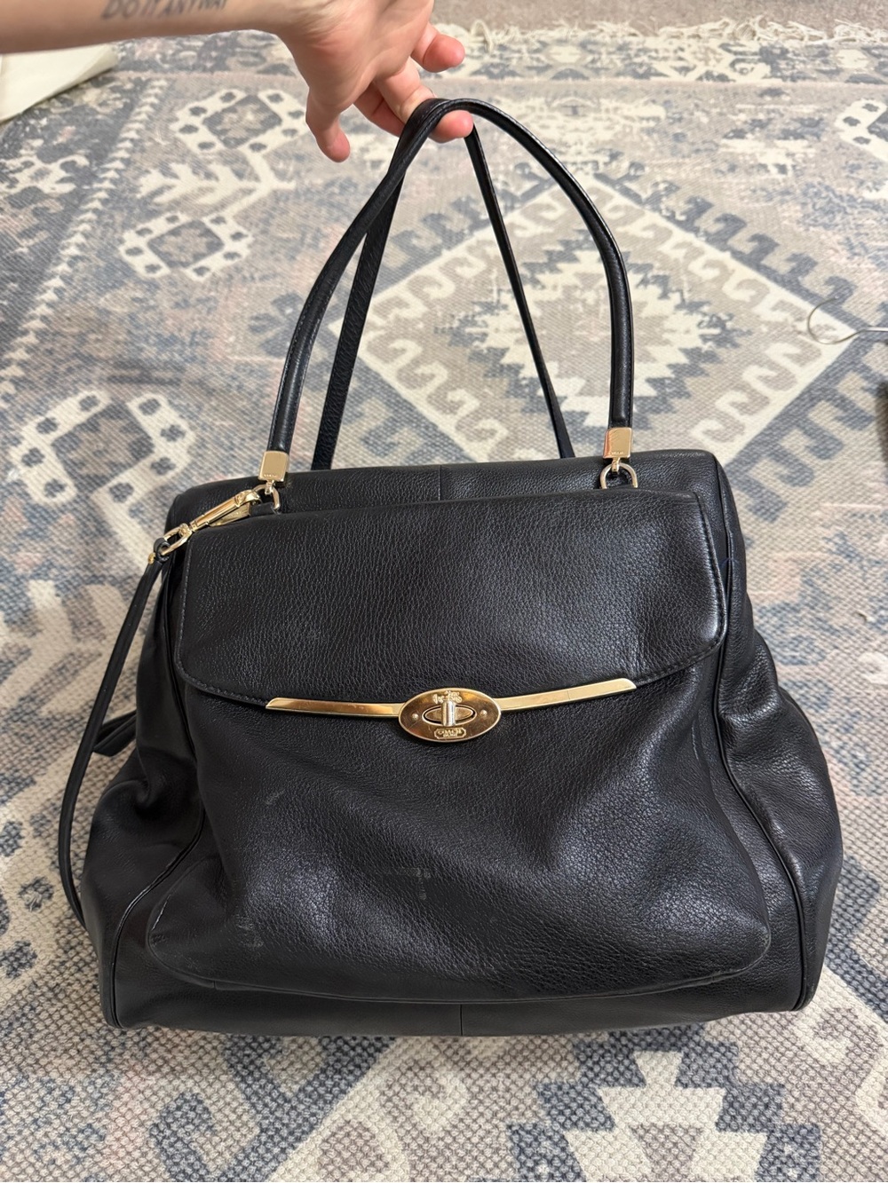 Vintage Coach Black Soft Leather Women's Shoulder Bag with Gold Hardware